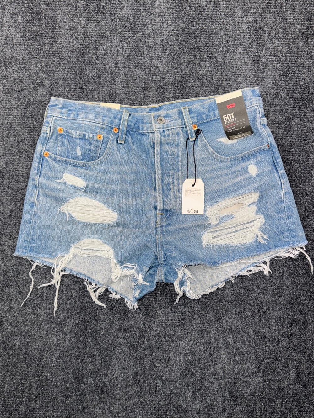 Levi's 501 Denim Shorts Womens 31 Blue High Rise Distressed Frayed Hem Cut Off